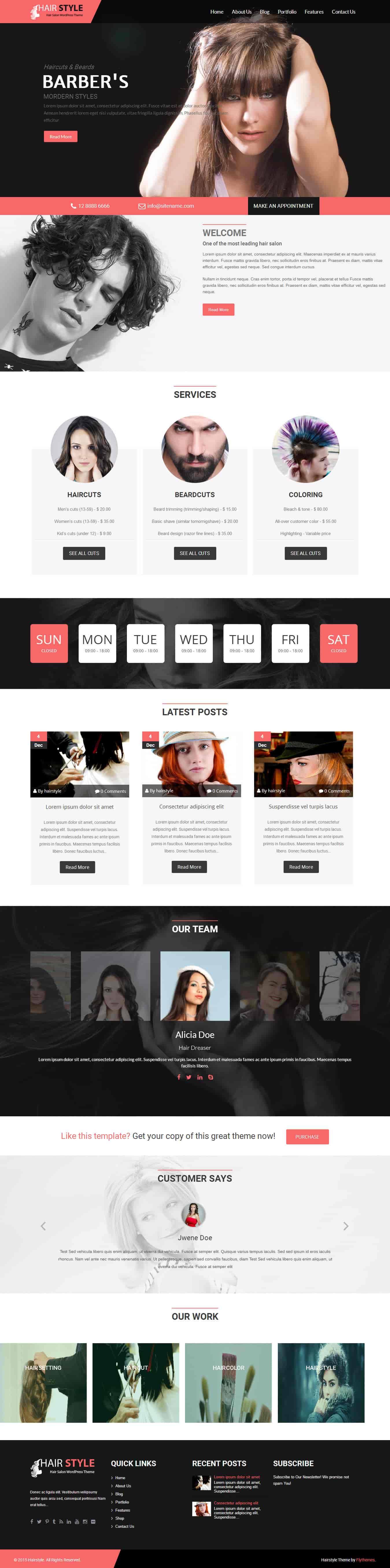 Hairstyle WordPress Theme for salon, beauty and fashion sites