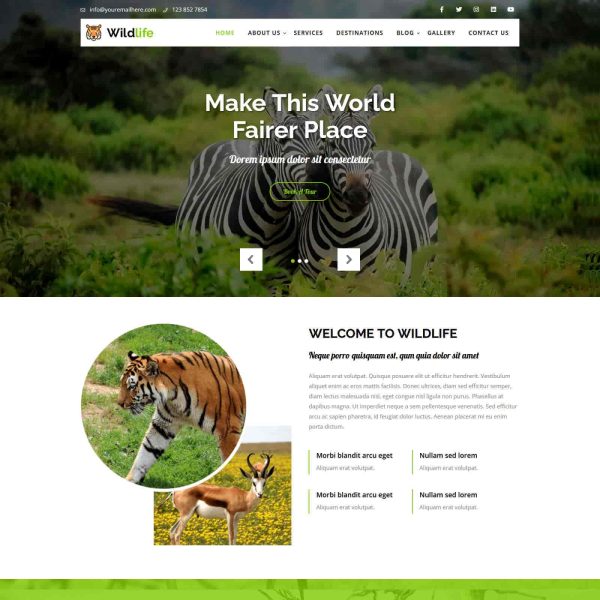 Wildlife WordPress theme best suitable for zoo and pet shop related  business.